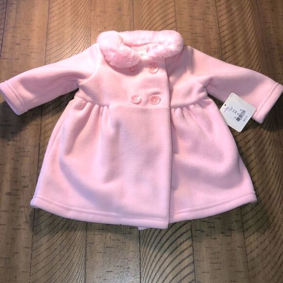 NWT Baby Pink Fleece and Faux Fur Coat with Buttons and Velcro by Starting Out - Picture 1 of 8
